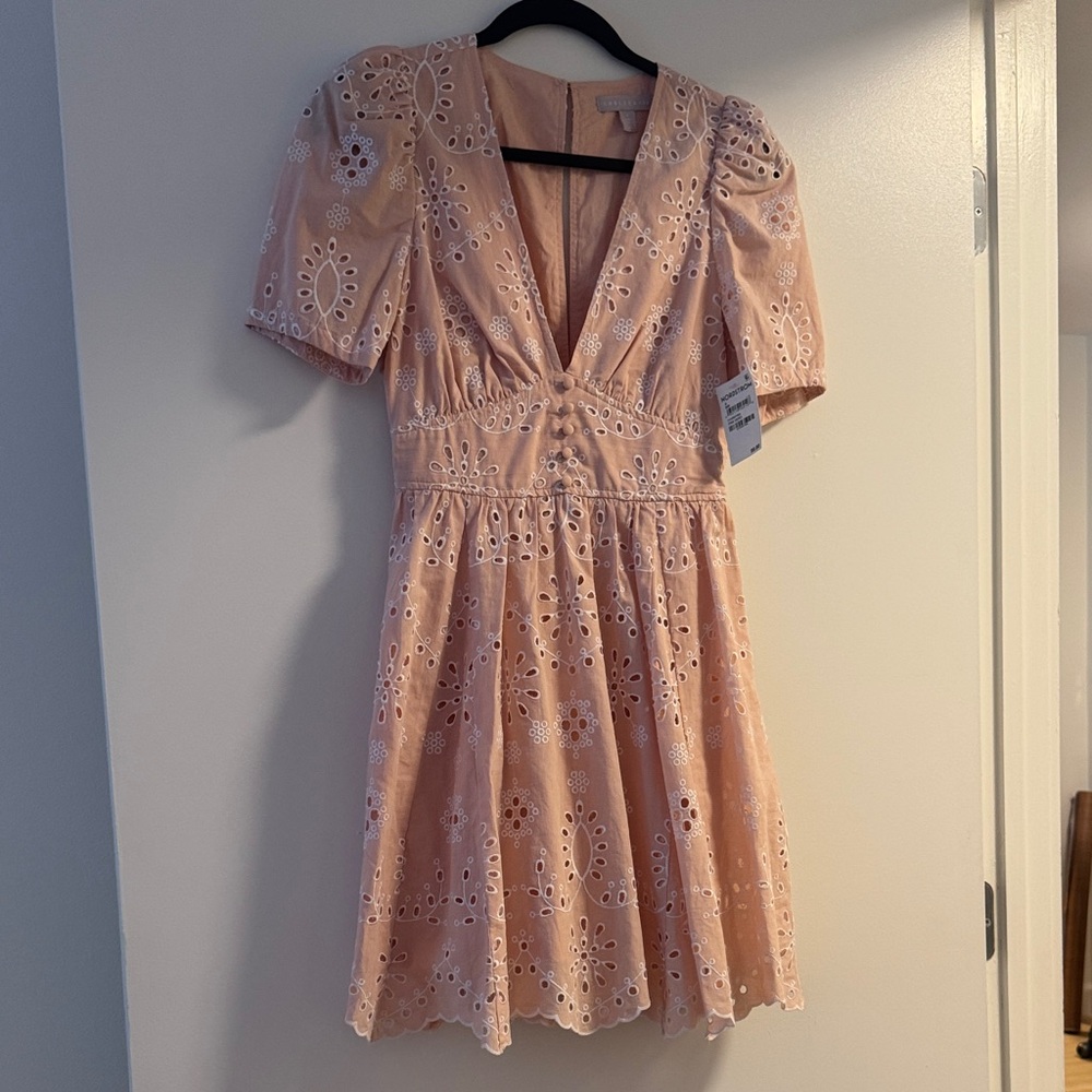 Nordstrom Eyelet V-Neck Mini Dress in Blush Pink